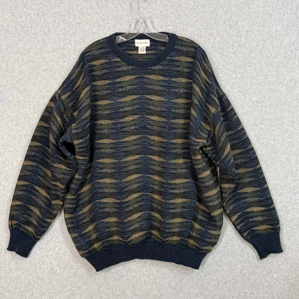 Vtg Taylor & Henry Sweater Size 2X Big Textured Cosby Grampa Abstract Pullover - Picture 2 of 13